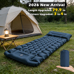 2026!Thicken Camping Mat Inflatable Mattress Sleeping Bed Tent Moisture-Proof Built-in Foot Pump Sleeping Pad with Pillow